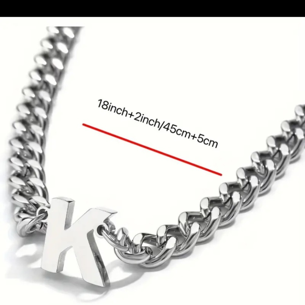 Men's Silver Chain Necklace with 'K' Pendant - Picture 4 of 8